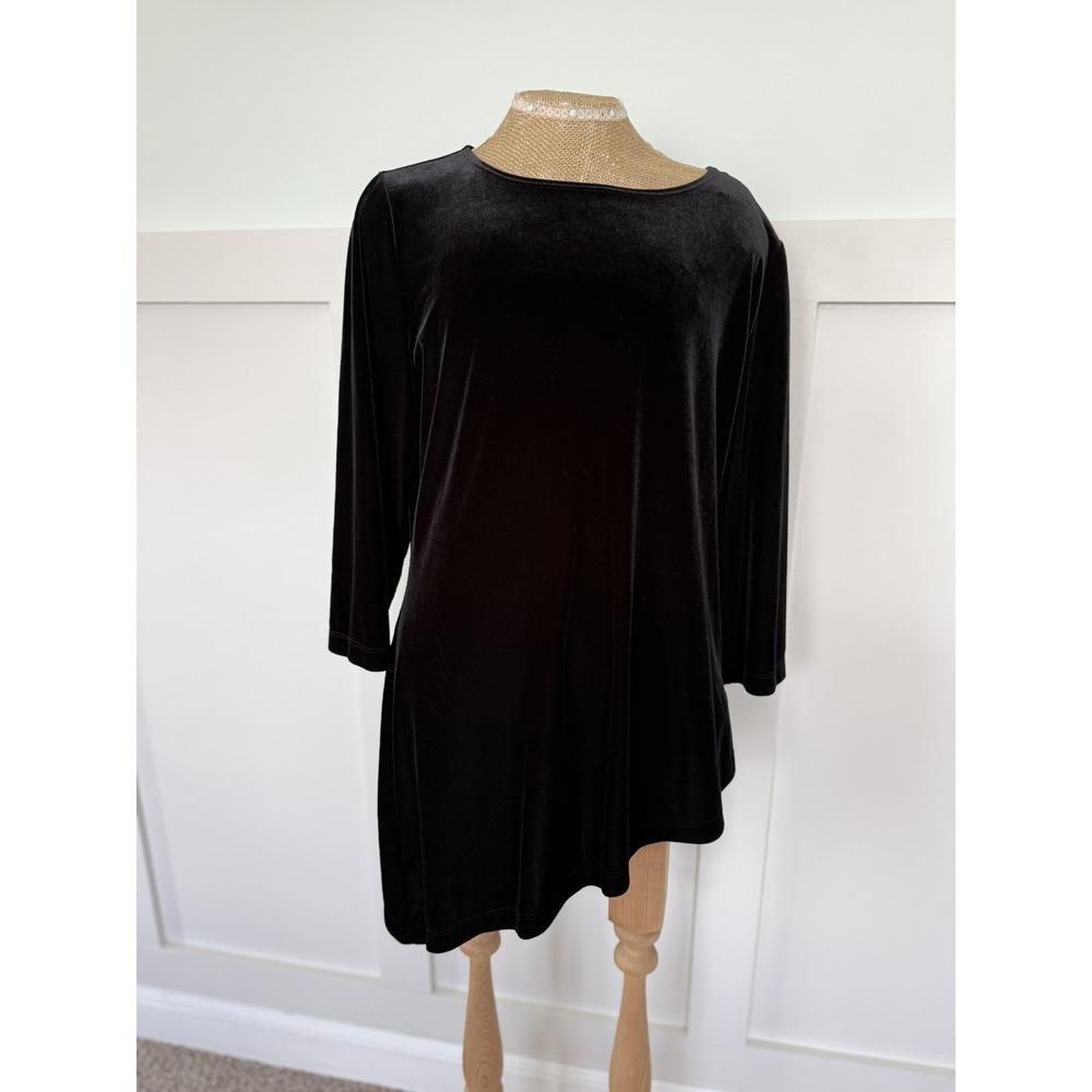Chico's Travelers Asymmetrical 3/4 Sleeve Black Velvet Blouse Top Sz 2 large